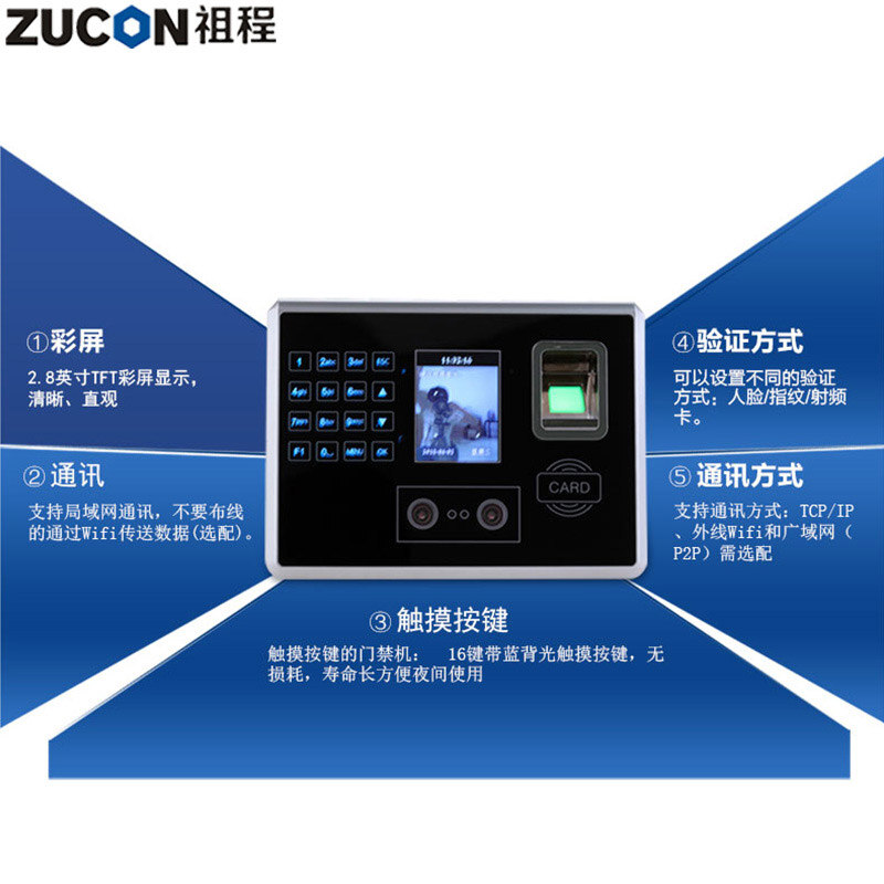 ZUCON祖程M320面部識別指紋機人臉指紋機刷卡機門(mén)禁系統控制器一體機
